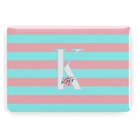 Personalised Blue Pink Striped Initial Apple MacBook Case