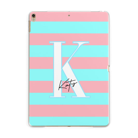 Personalised Blue Pink Striped Initial Apple iPad Gold Case