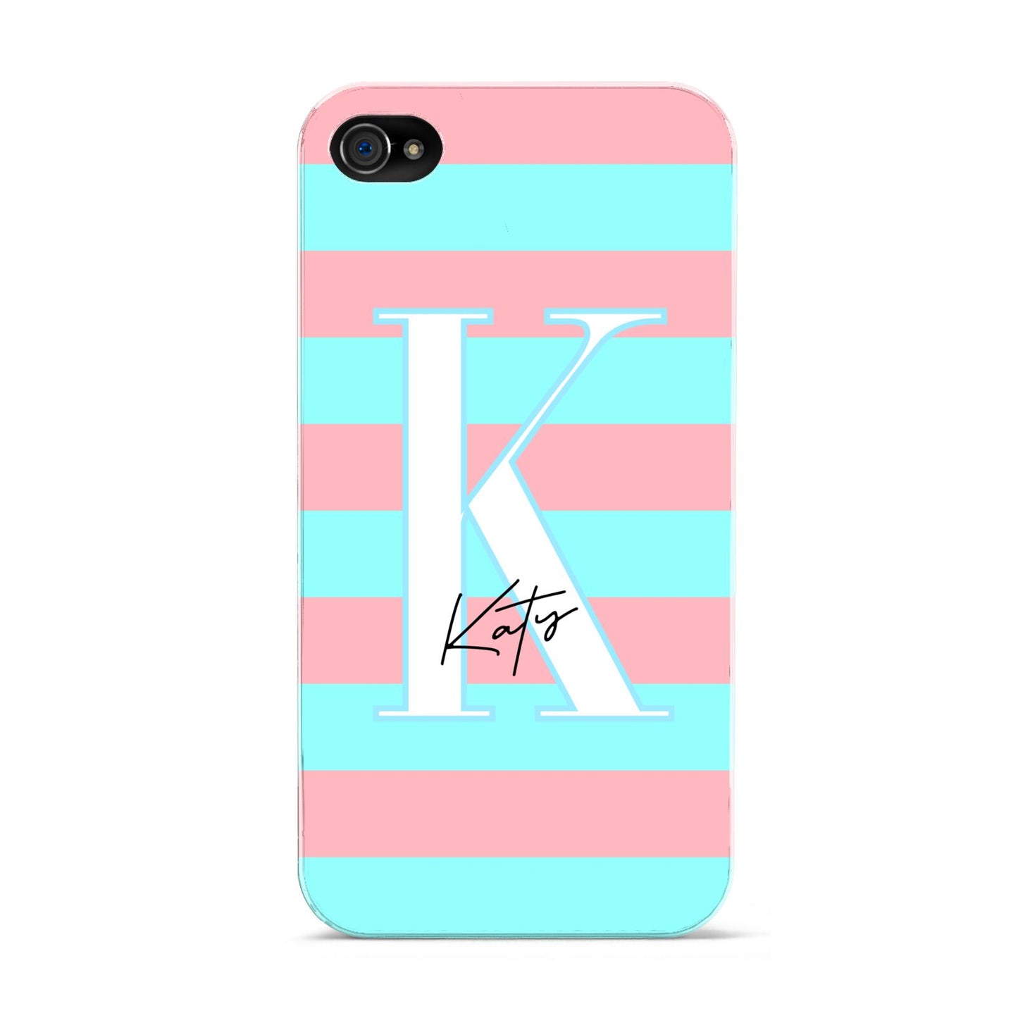 Personalised Blue Pink Striped Initial Apple iPhone 4s Case