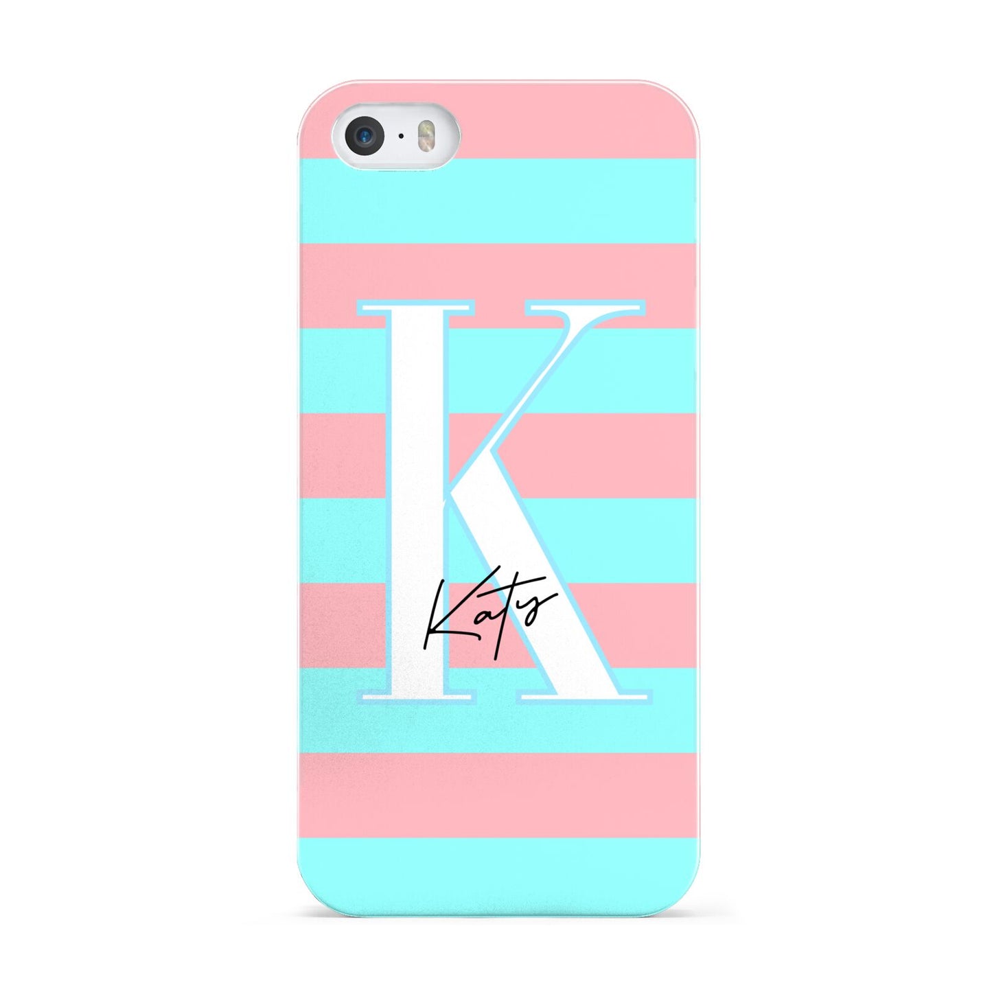 Personalised Blue Pink Striped Initial Apple iPhone 5 Case