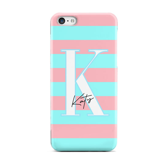 Personalised Blue Pink Striped Initial Apple iPhone 5c Case