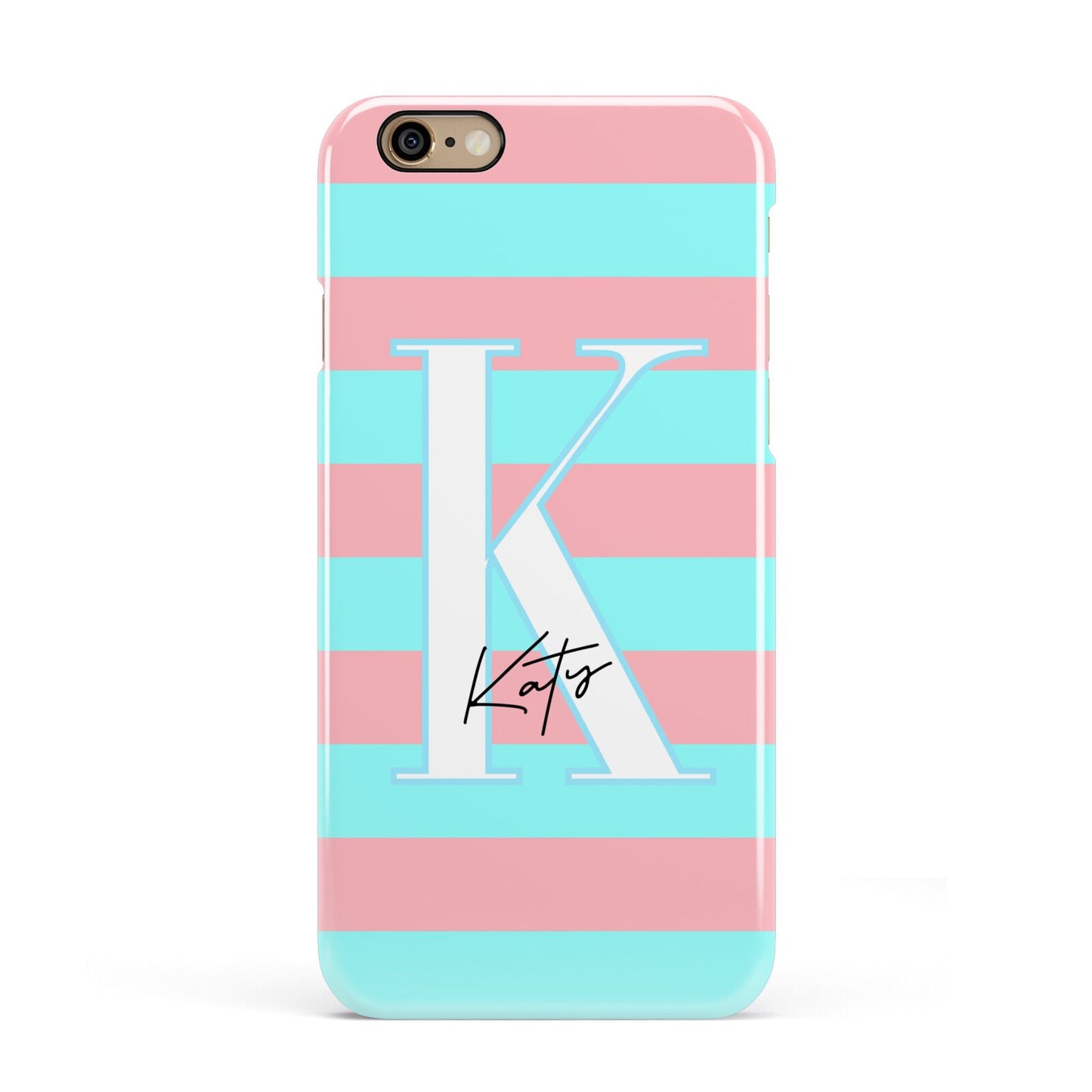 Personalised Blue Pink Striped Initial Apple iPhone 6 3D Snap Case