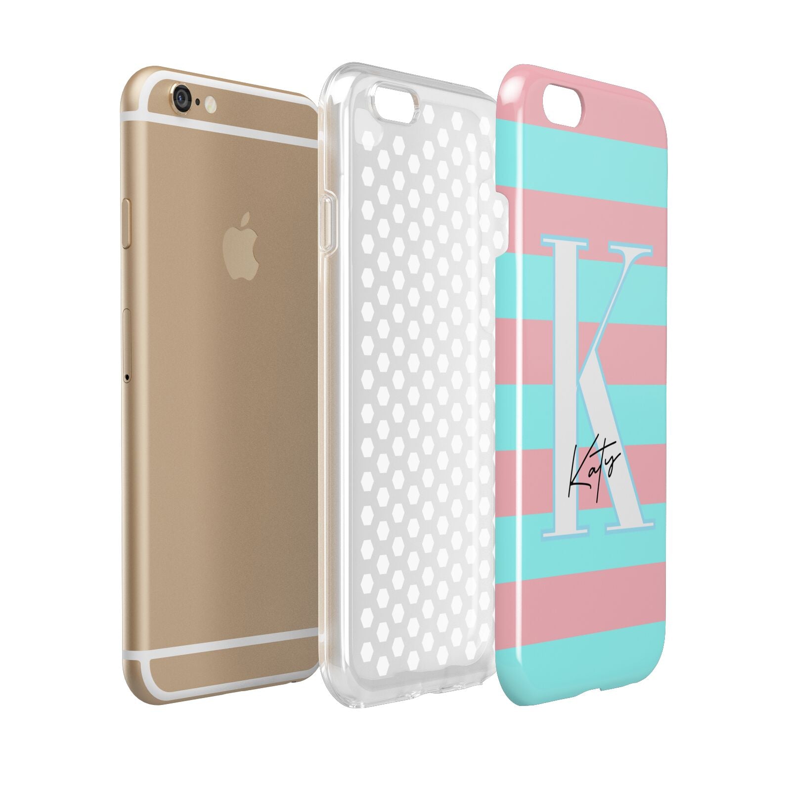 Personalised Blue Pink Striped Initial Apple iPhone 6 3D Tough Case Expanded view