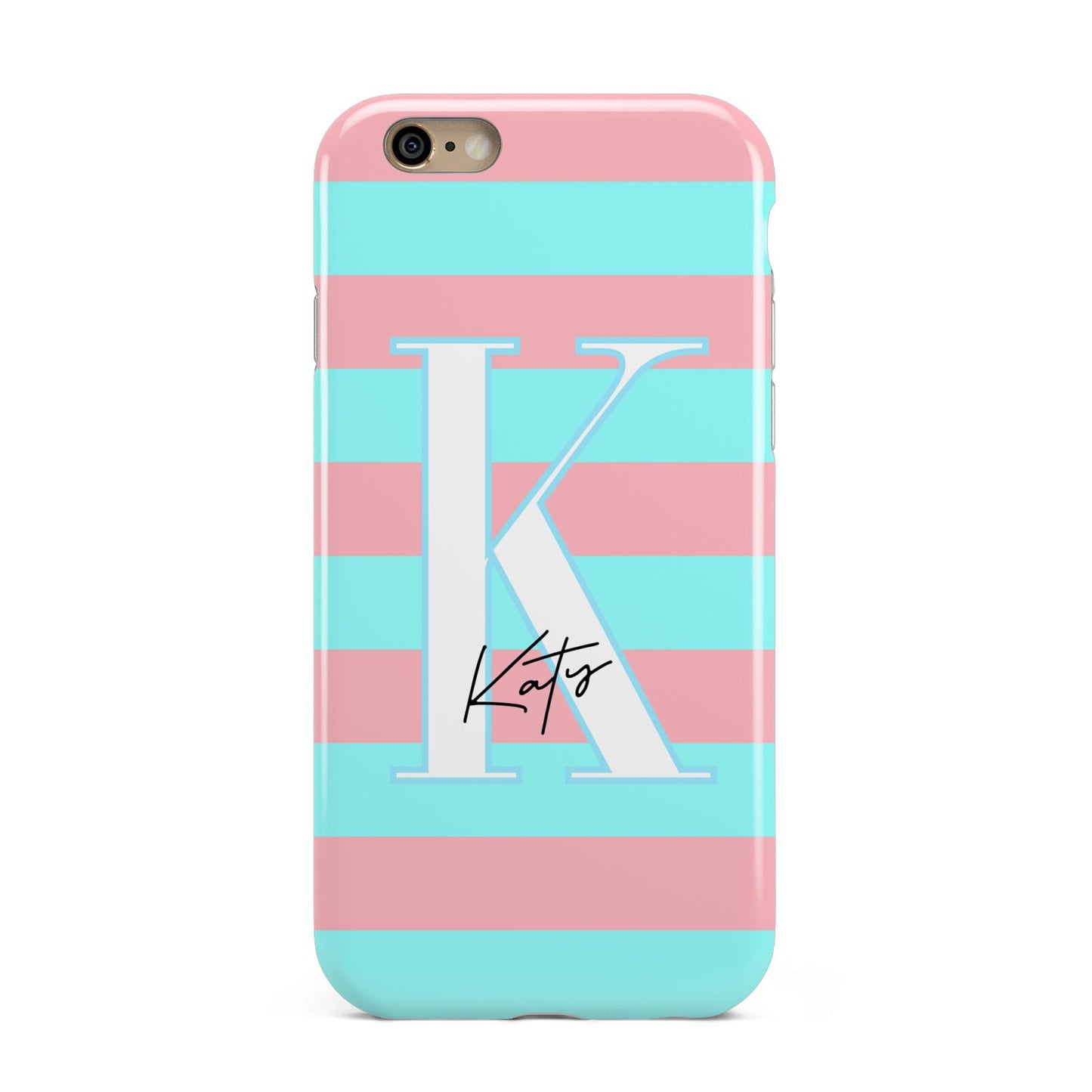 Personalised Blue Pink Striped Initial Apple iPhone 6 3D Tough Case