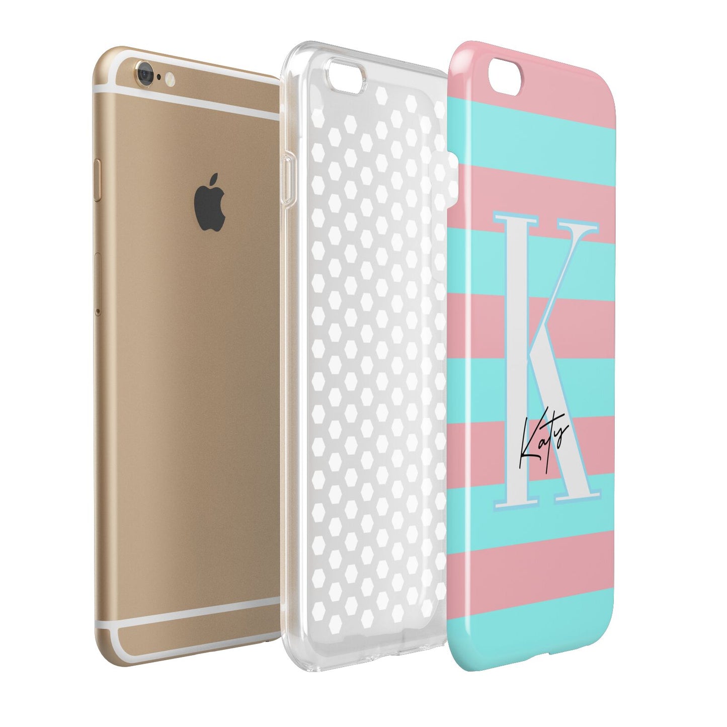 Personalised Blue Pink Striped Initial Apple iPhone 6 Plus 3D Tough Case Expand Detail Image