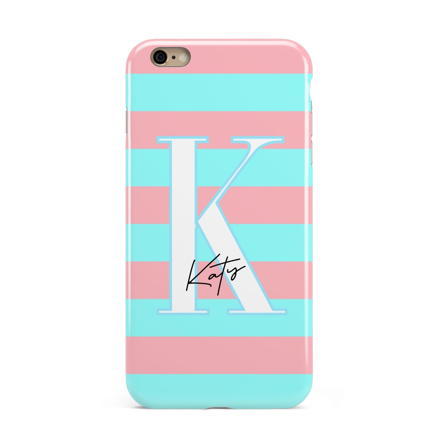 Personalised Blue Pink Striped Initial Apple iPhone 6 Plus 3D Tough Case