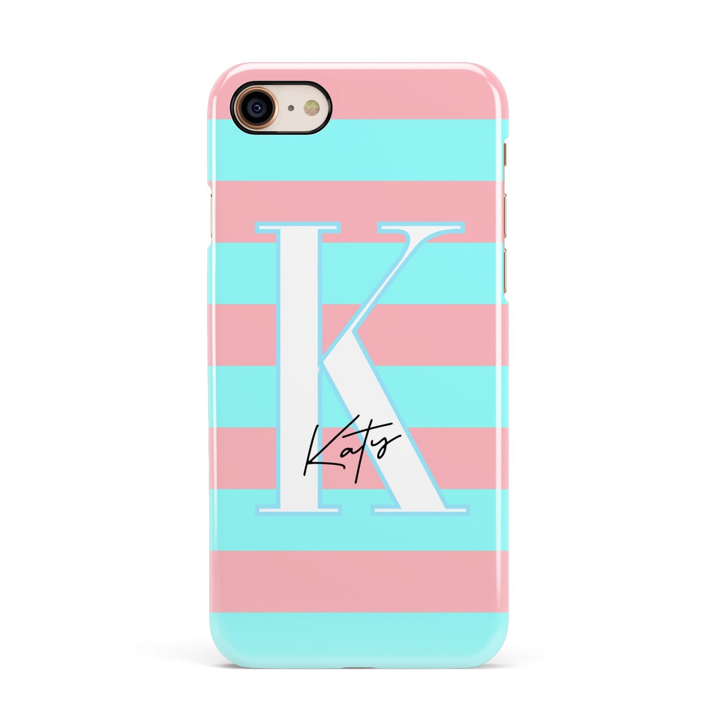 Personalised Blue Pink Striped Initial Apple iPhone 7 8 3D Snap Case