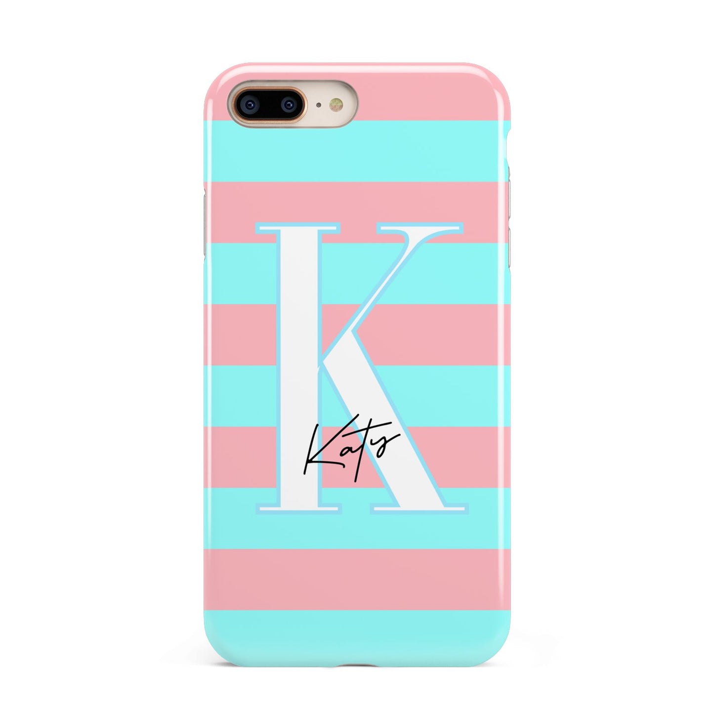 Personalised Blue Pink Striped Initial Apple iPhone 7 8 Plus 3D Tough Case