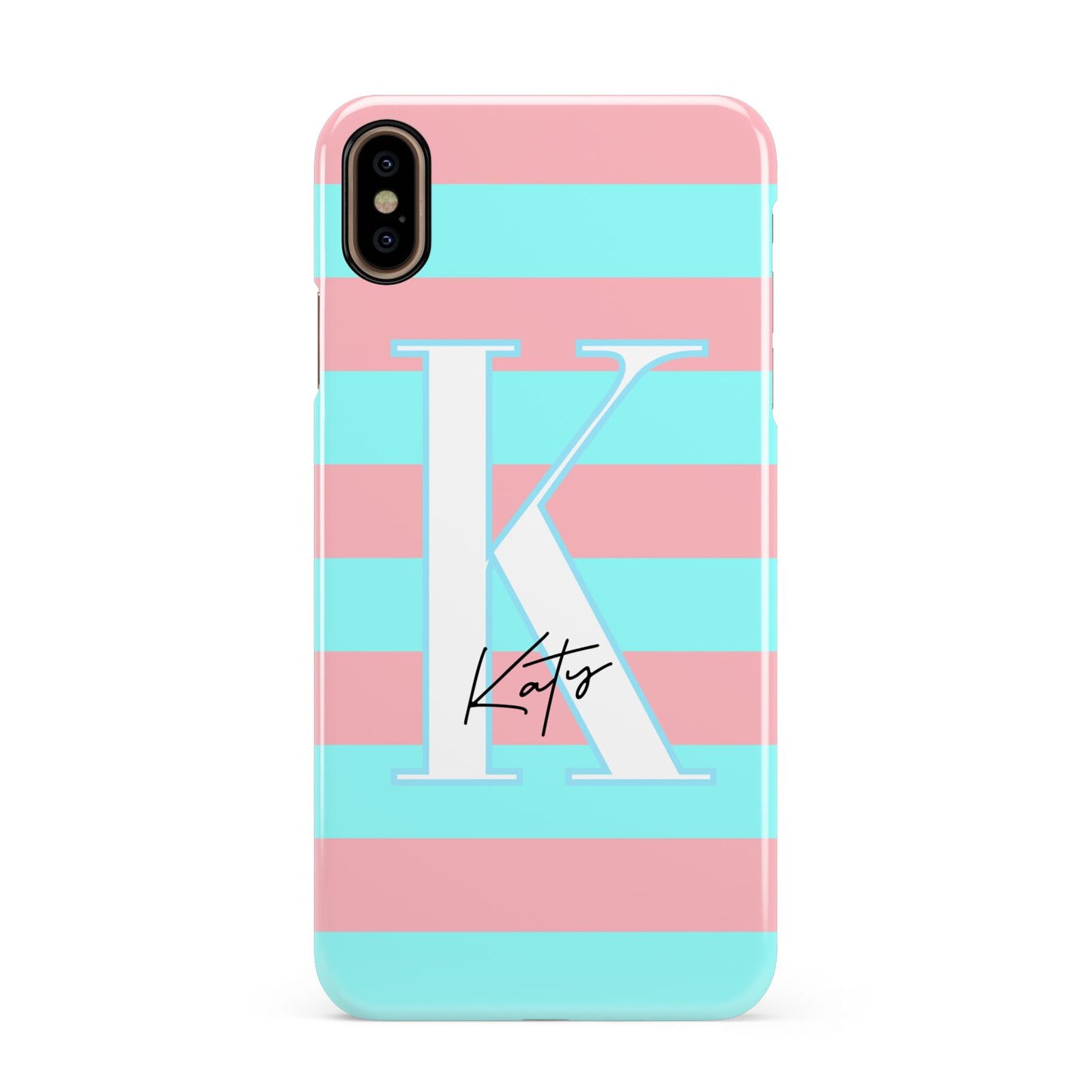 Personalised Blue Pink Striped Initial Apple iPhone Xs Max 3D Snap Case