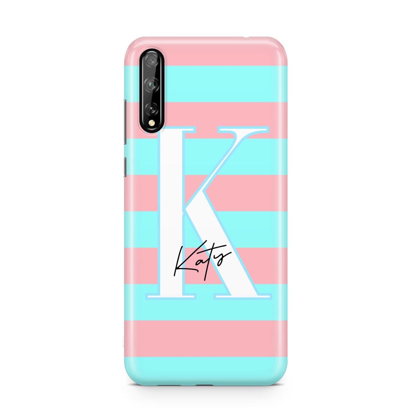 Personalised Blue Pink Striped Initial Huawei Enjoy 10s Phone Case