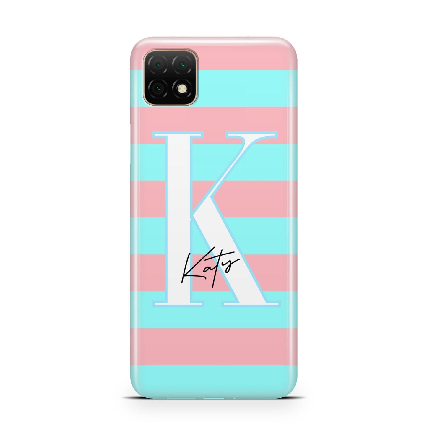 Personalised Blue Pink Striped Initial Huawei Enjoy 20 Phone Case