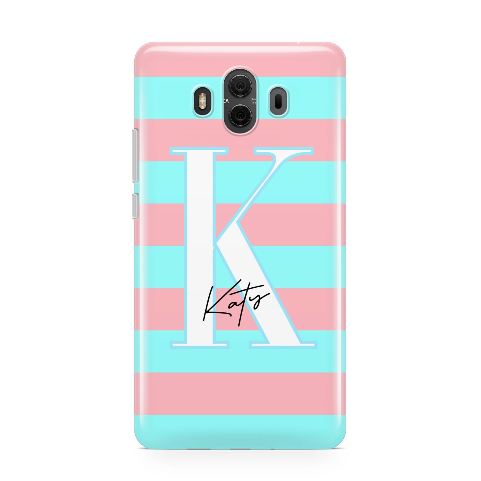 Personalised Blue Pink Striped Initial Huawei Mate 10 Protective Phone Case