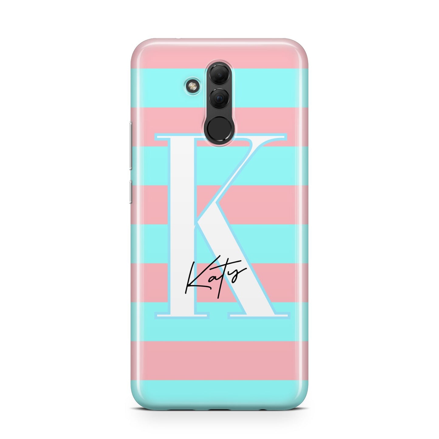 Personalised Blue Pink Striped Initial Huawei Mate 20 Lite