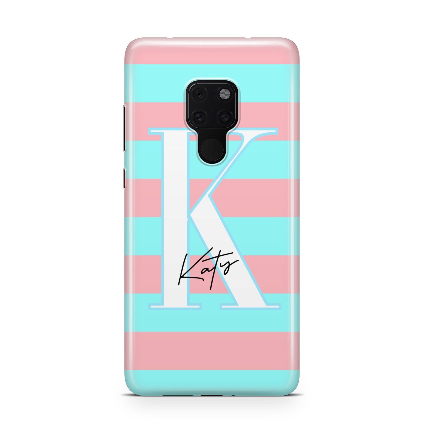 Personalised Blue Pink Striped Initial Huawei Mate 20 Phone Case