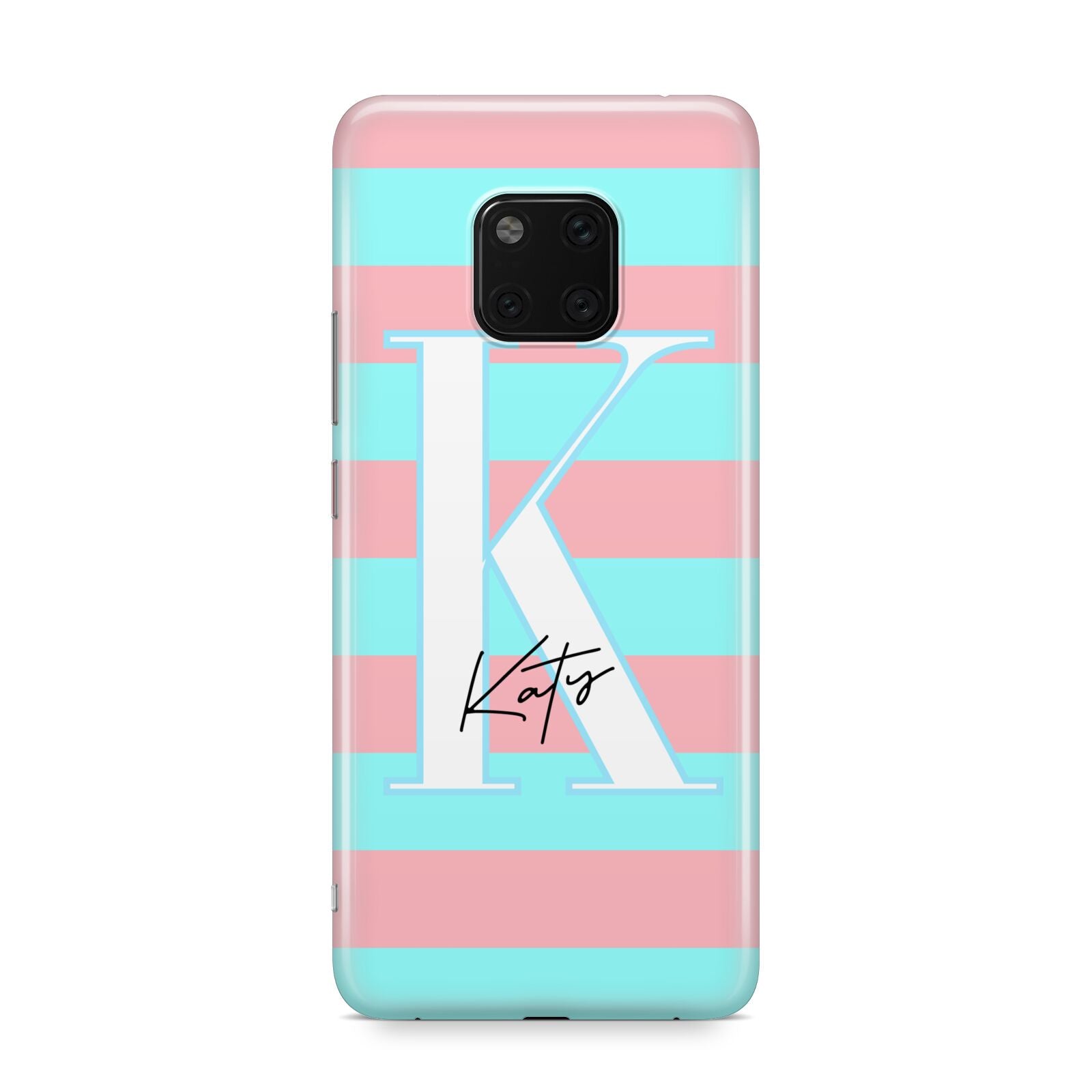 Personalised Blue Pink Striped Initial Huawei Mate 20 Pro Phone Case