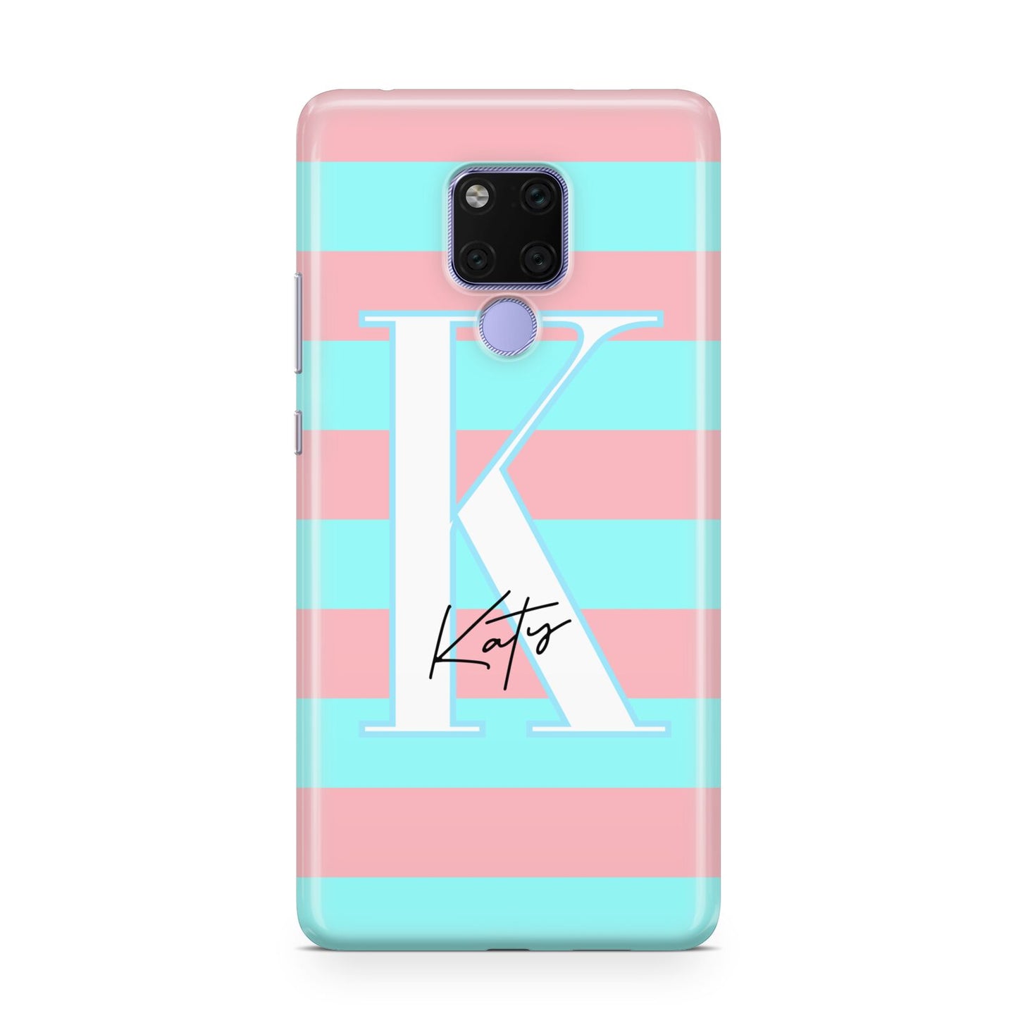 Personalised Blue Pink Striped Initial Huawei Mate 20X Phone Case