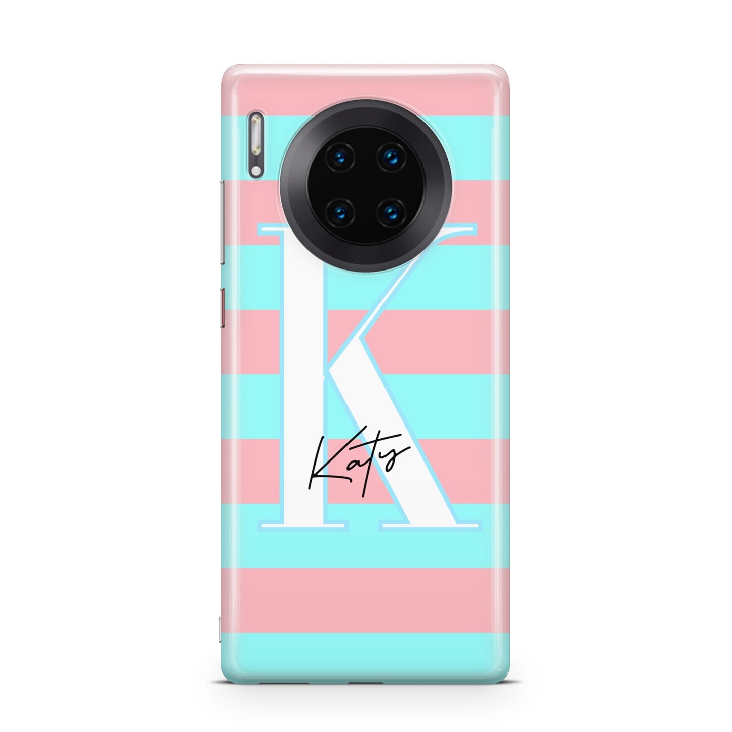 Personalised Blue Pink Striped Initial Huawei Mate 30 Pro Phone Case