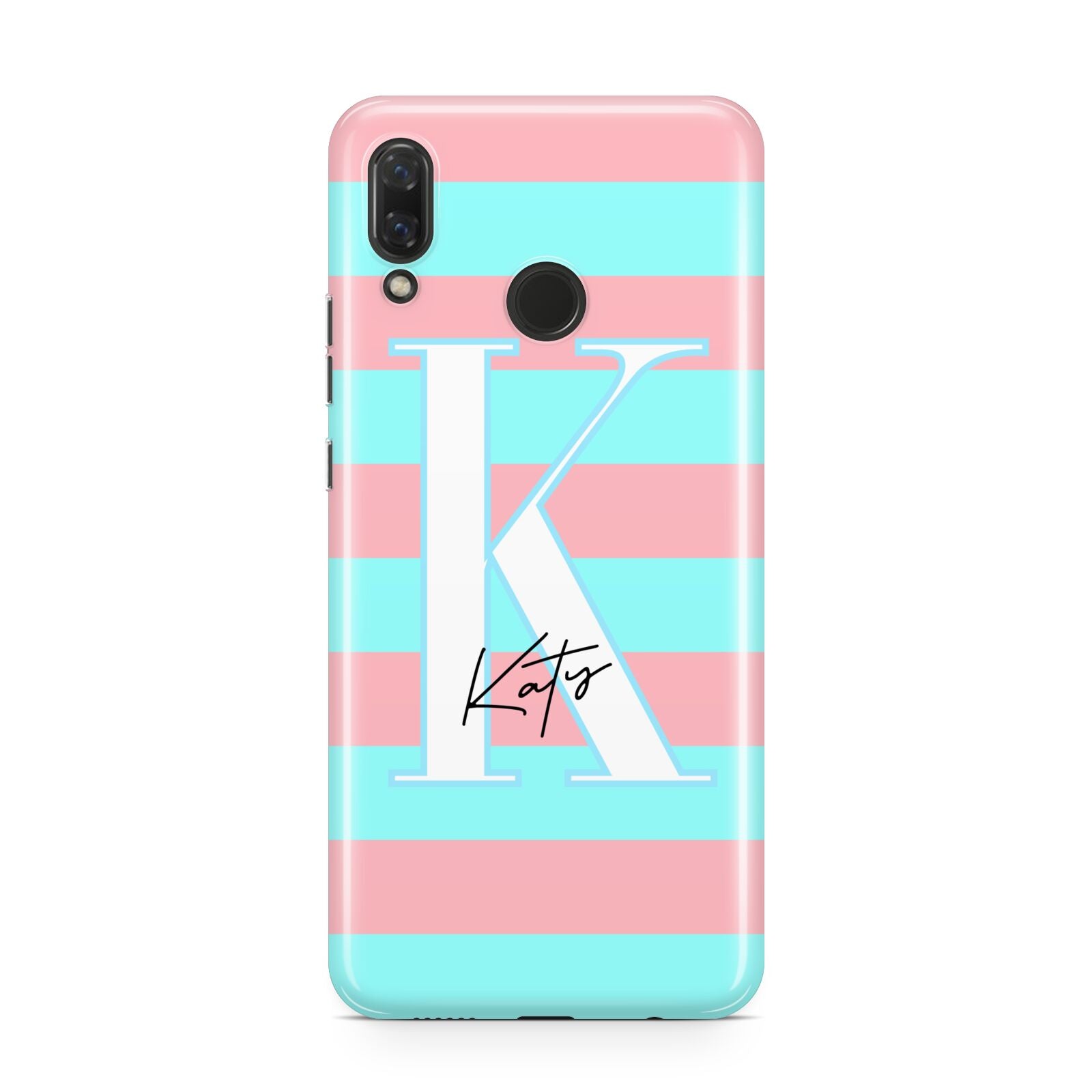 Personalised Blue Pink Striped Initial Huawei Nova 3 Phone Case