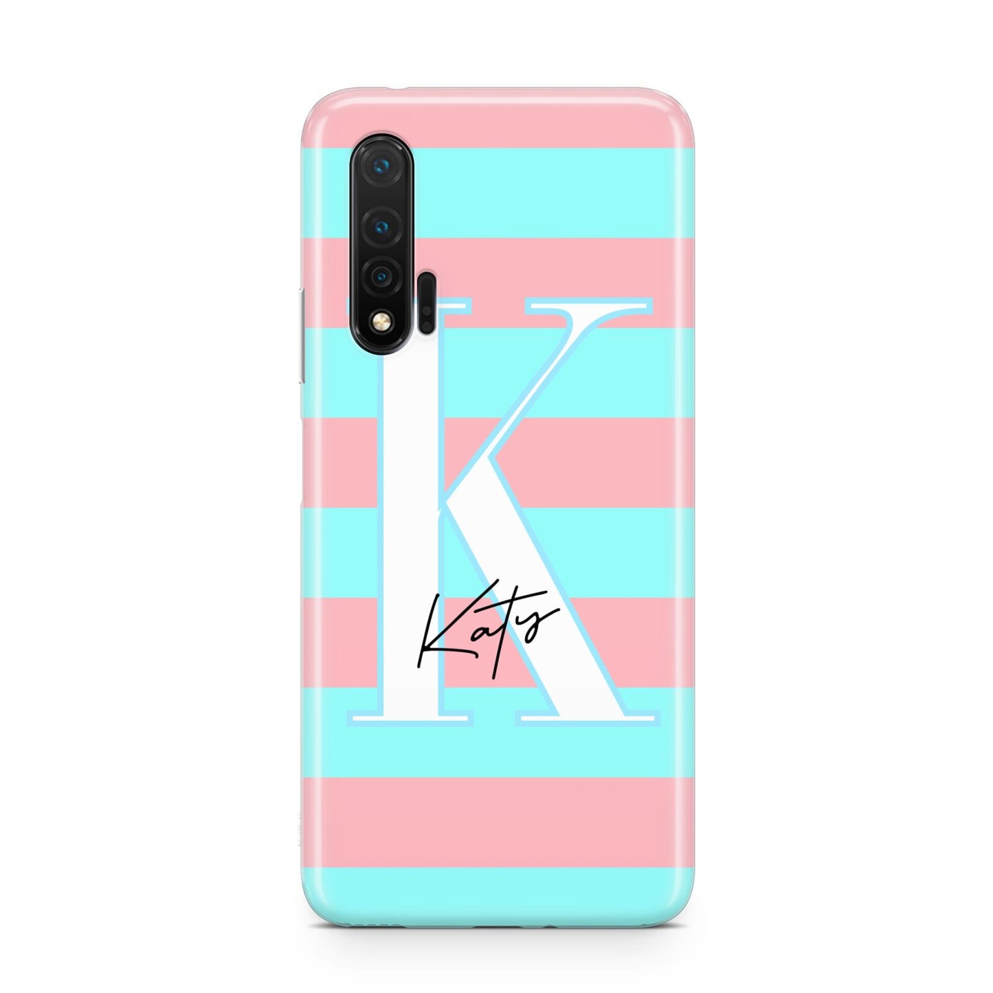 Personalised Blue Pink Striped Initial Huawei Nova 6 Phone Case