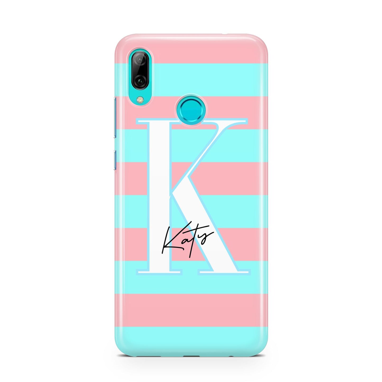 Personalised Blue Pink Striped Initial Huawei P Smart 2019 Case