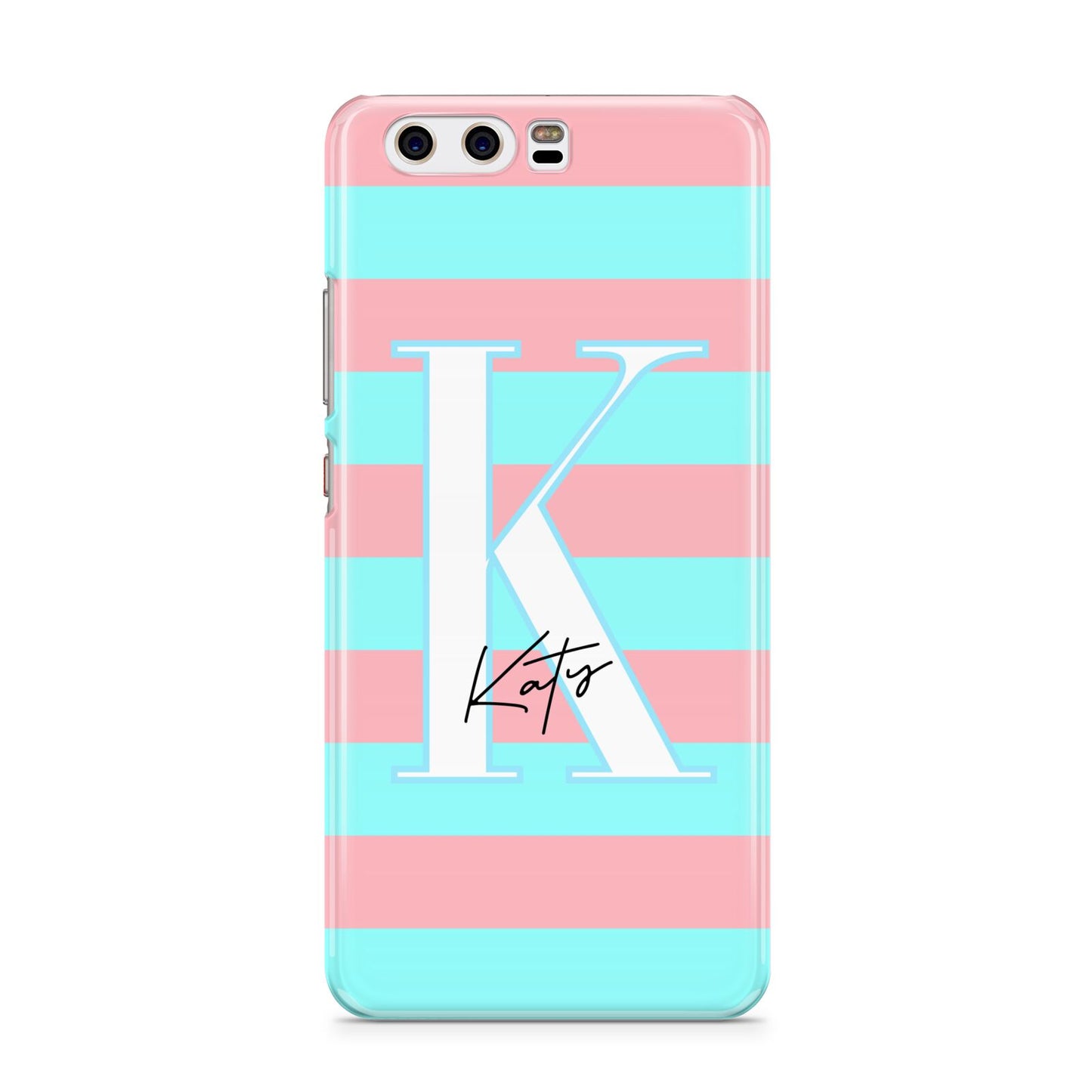 Personalised Blue Pink Striped Initial Huawei P10 Phone Case