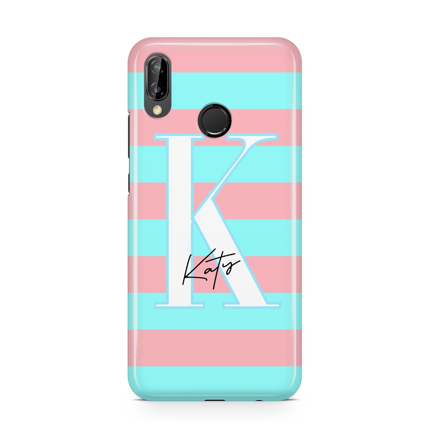 Personalised Blue Pink Striped Initial Huawei P20 Lite Phone Case