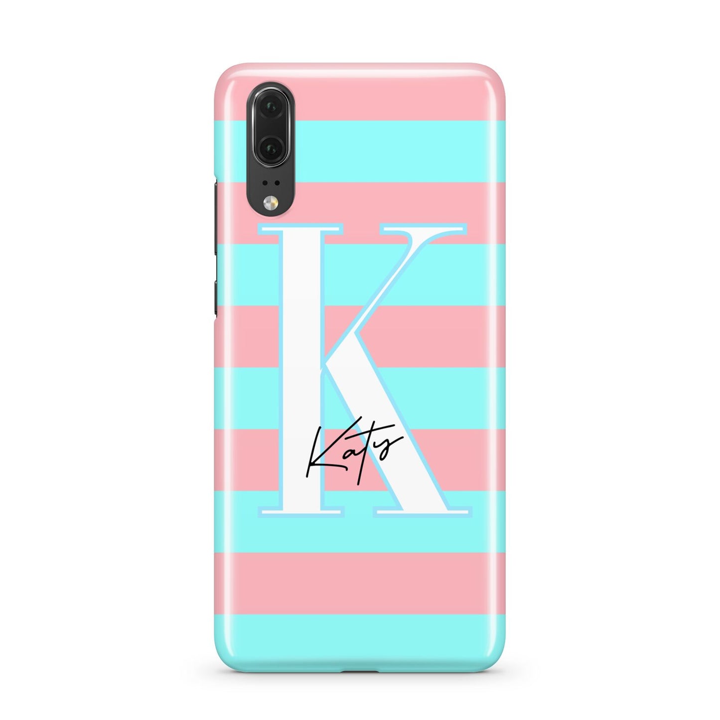 Personalised Blue Pink Striped Initial Huawei P20 Phone Case