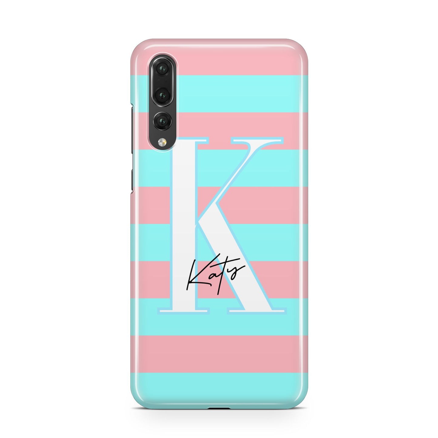 Personalised Blue Pink Striped Initial Huawei P20 Pro Phone Case