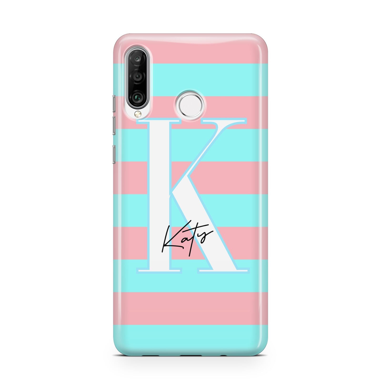 Personalised Blue Pink Striped Initial Huawei P30 Lite Phone Case