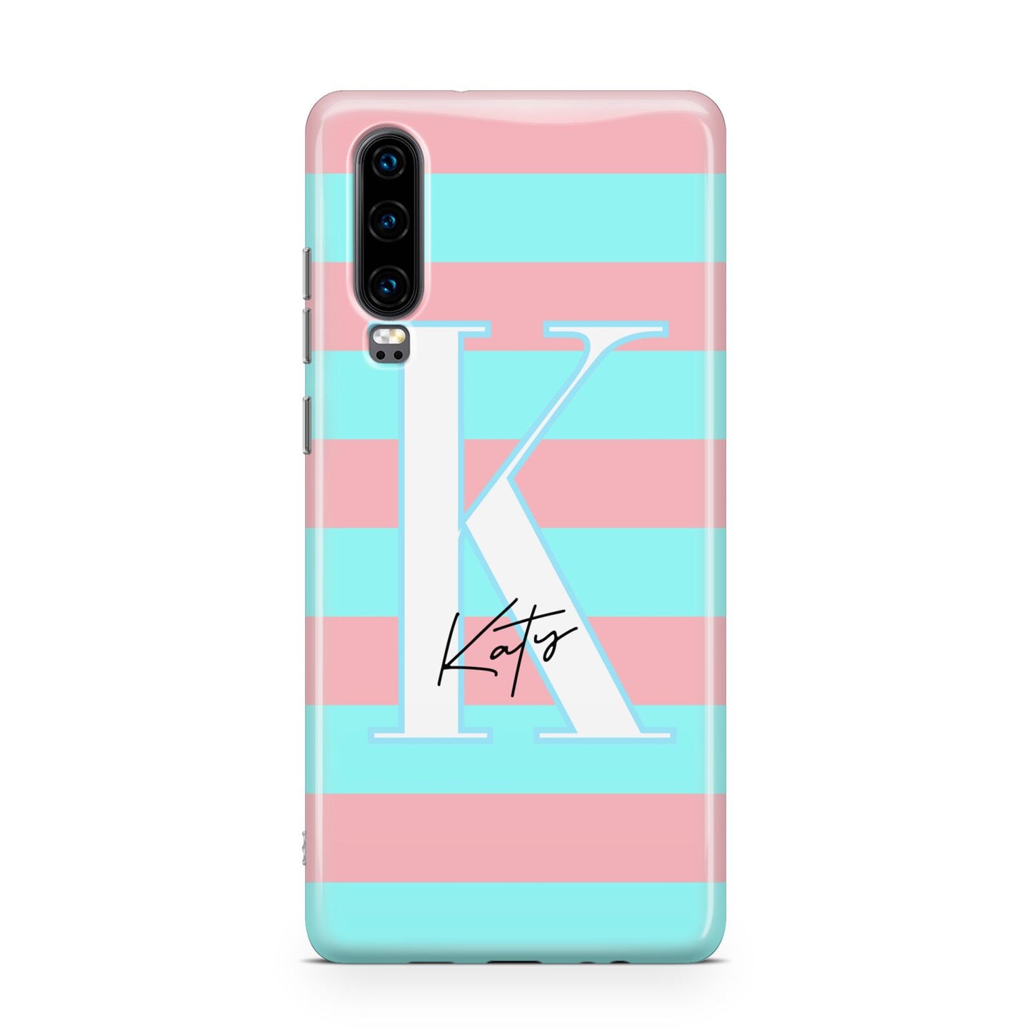 Personalised Blue Pink Striped Initial Huawei P30 Phone Case