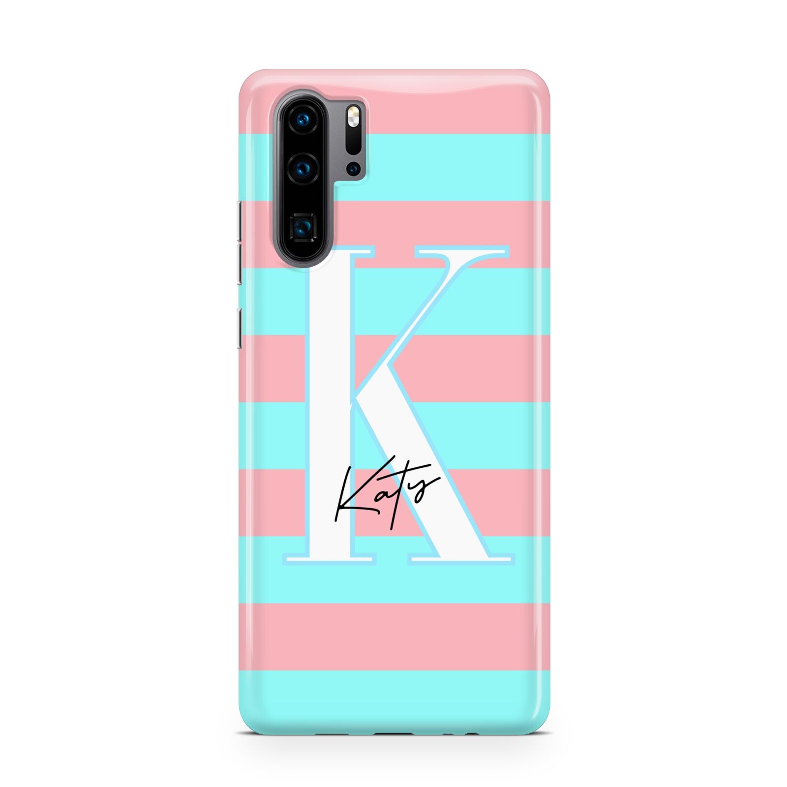 Personalised Blue Pink Striped Initial Huawei P30 Pro Phone Case