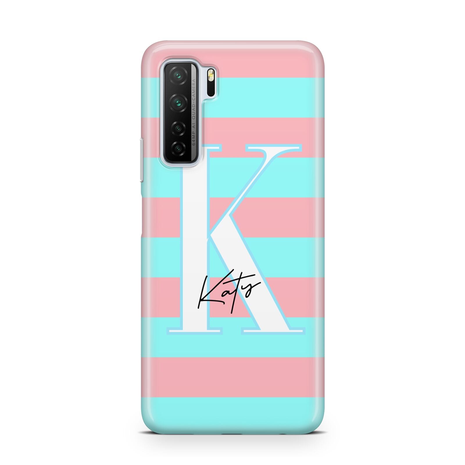 Personalised Blue Pink Striped Initial Huawei P40 Lite 5G Phone Case