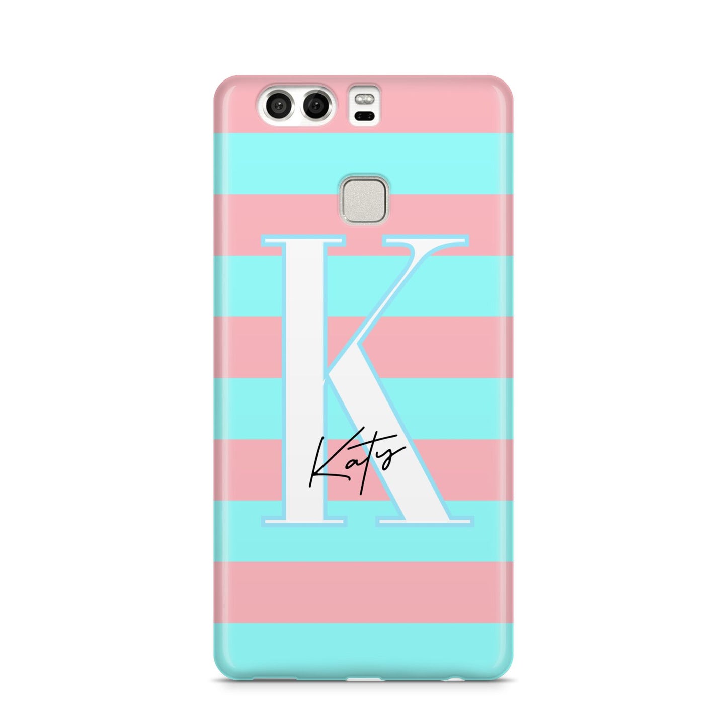 Personalised Blue Pink Striped Initial Huawei P9 Case