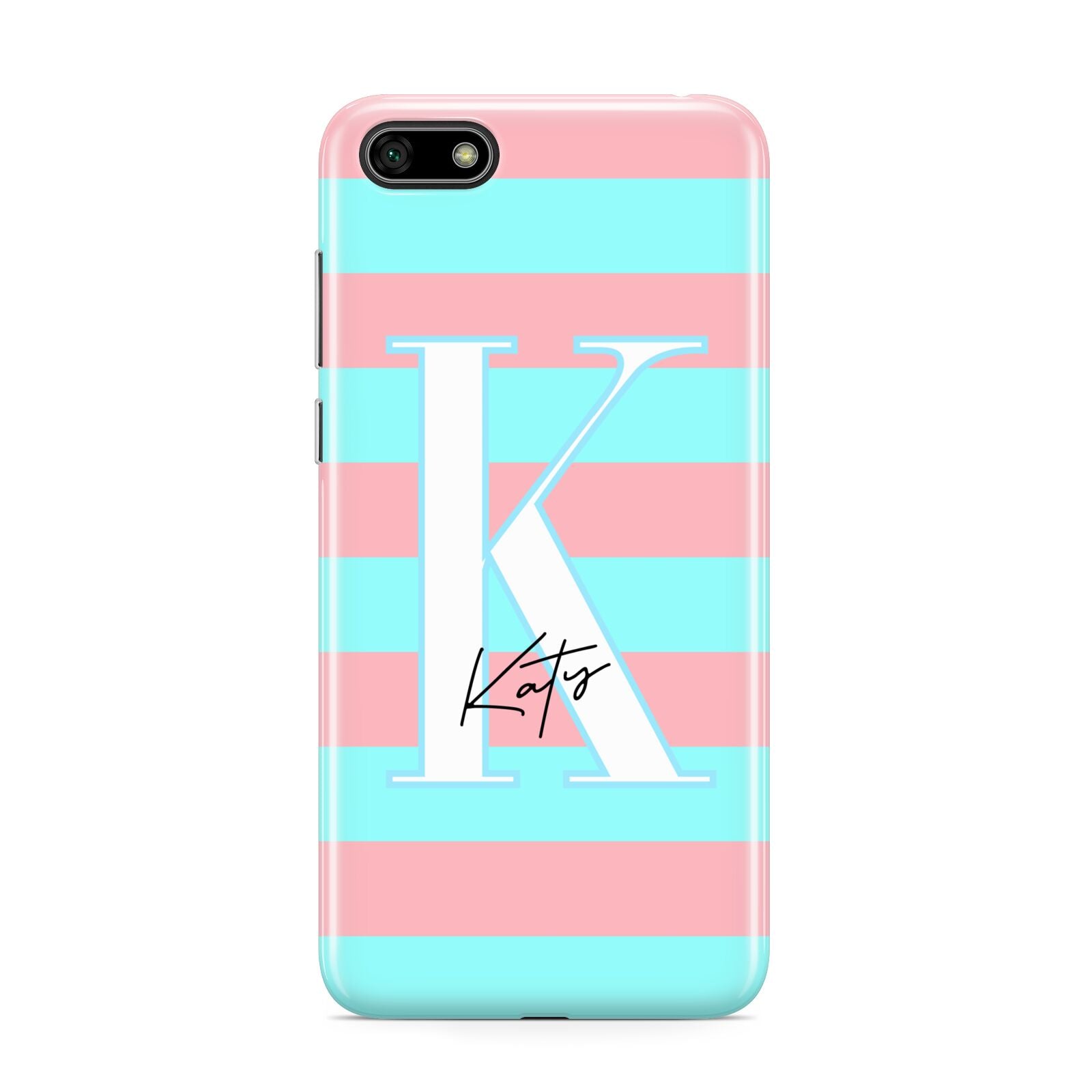 Personalised Blue Pink Striped Initial Huawei Y5 Prime 2018 Phone Case