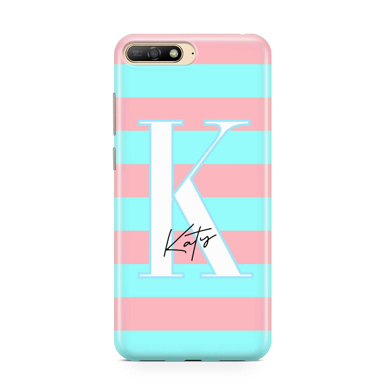 Personalised Blue Pink Striped Initial Huawei Y6 2018