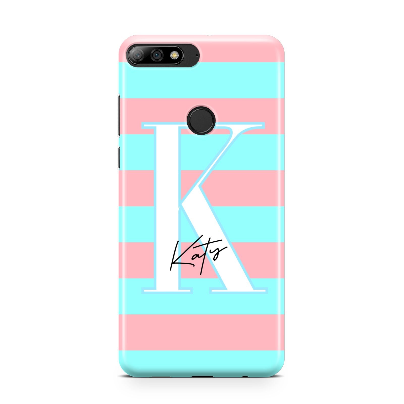 Personalised Blue Pink Striped Initial Huawei Y7 2018