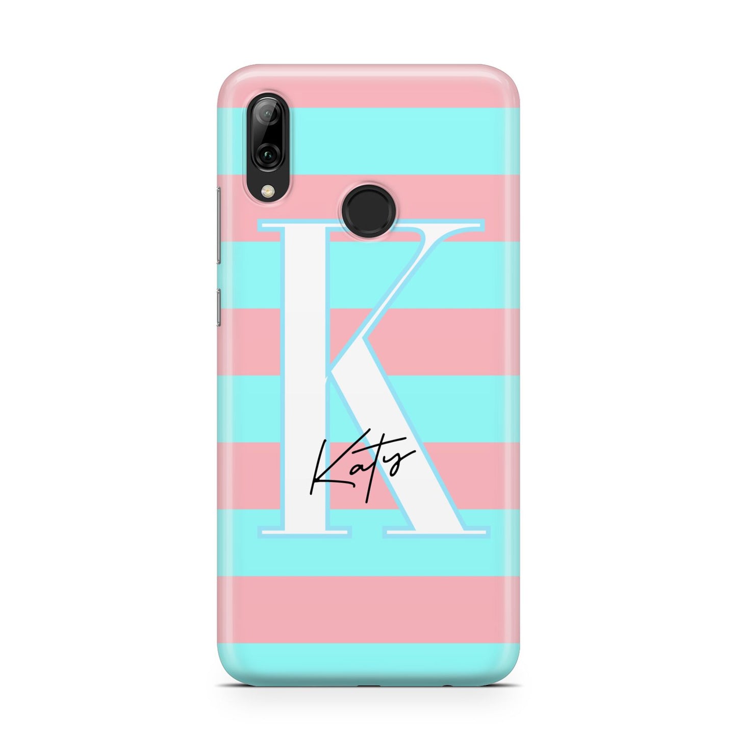 Personalised Blue Pink Striped Initial Huawei Y7 2019