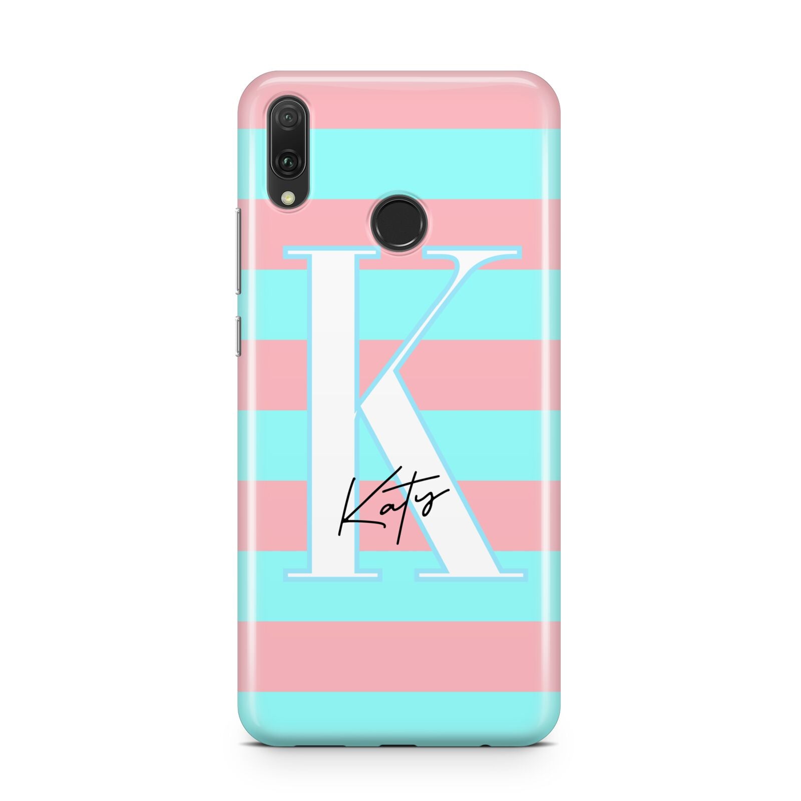 Personalised Blue Pink Striped Initial Huawei Y9 2019