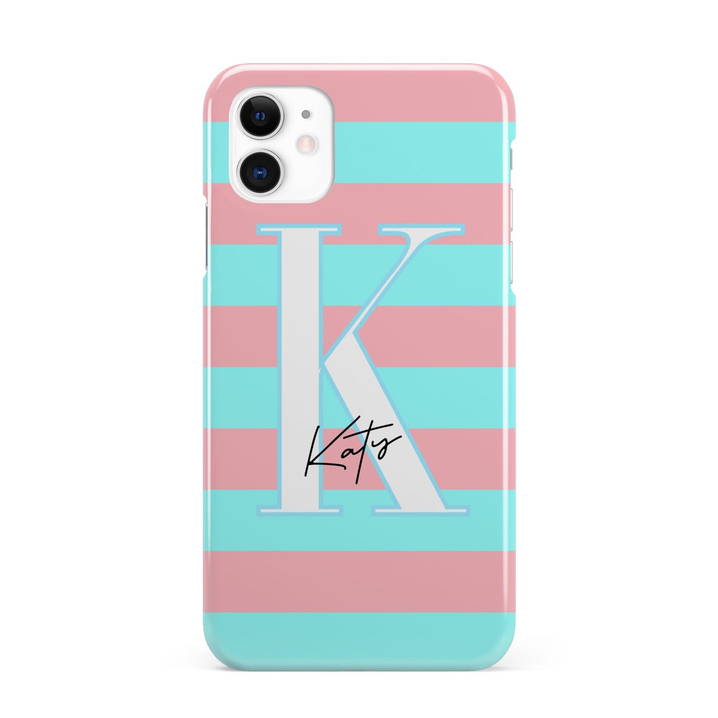 Personalised Blue Pink Striped Initial iPhone 11 3D Snap Case