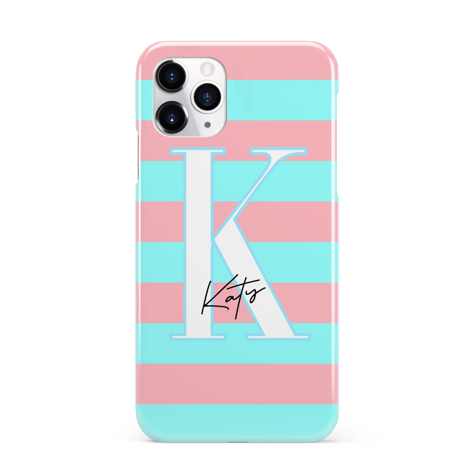 Personalised Blue Pink Striped Initial iPhone 11 Pro 3D Snap Case