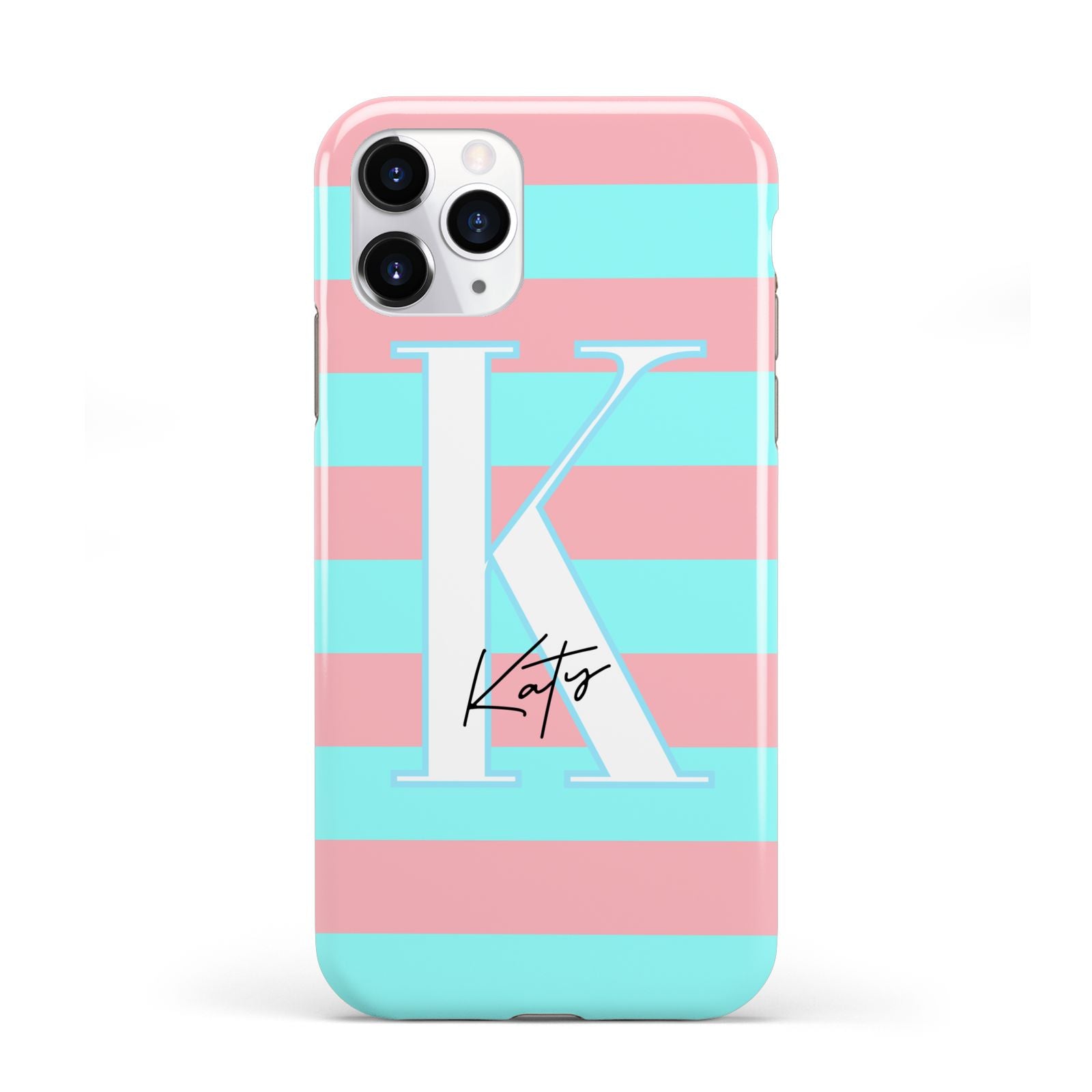 Personalised Blue Pink Striped Initial iPhone 11 Pro 3D Tough Case