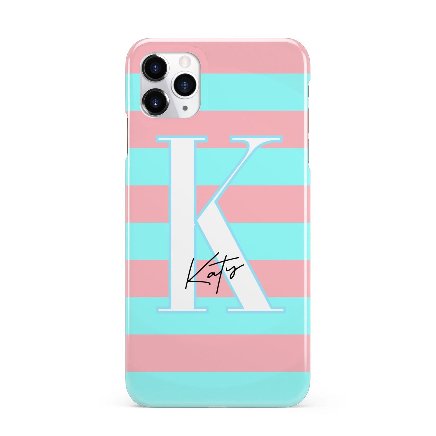 Personalised Blue Pink Striped Initial iPhone 11 Pro Max 3D Snap Case