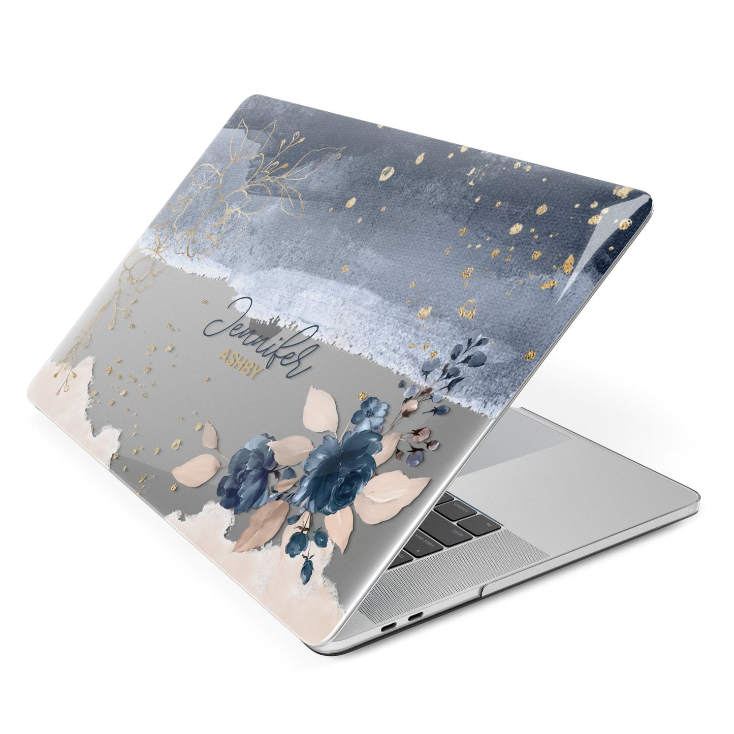 Personalised Blue Pink Watercolour Apple MacBook Case Side View