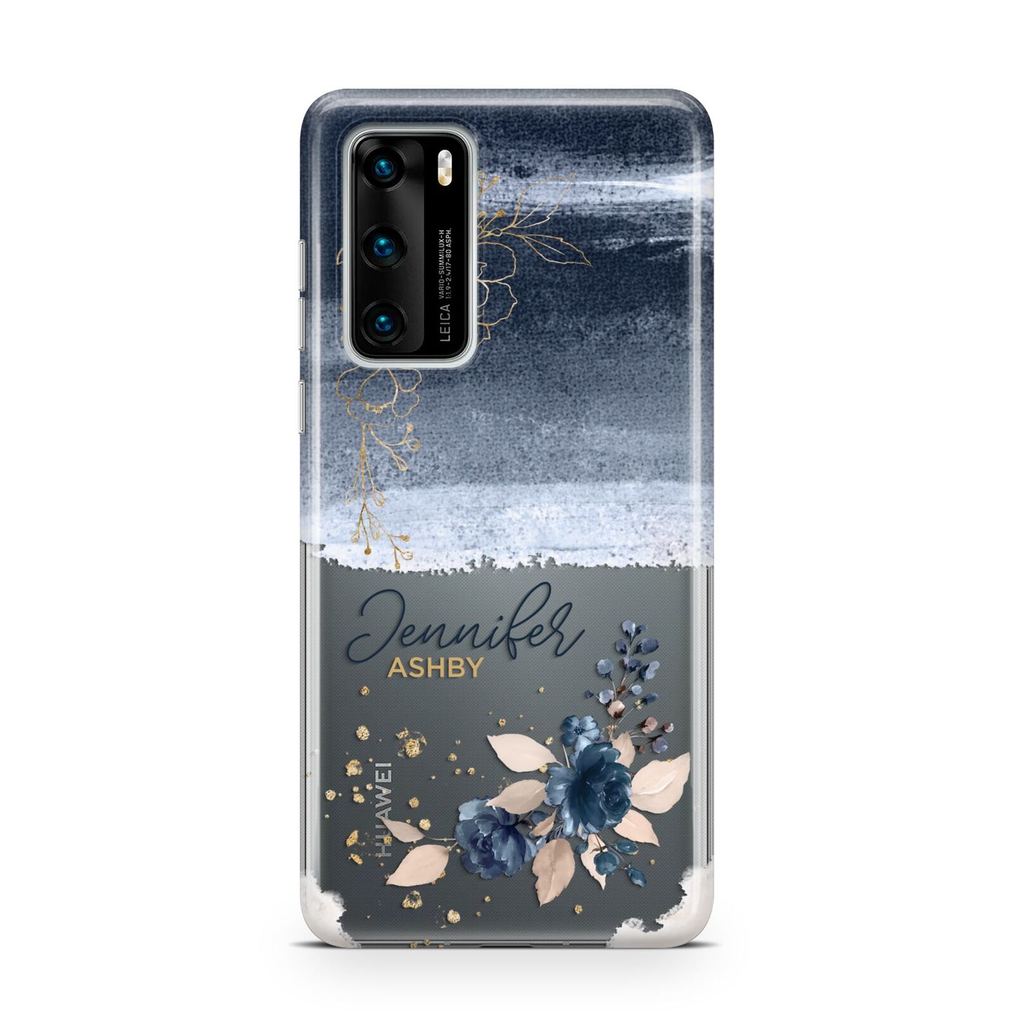 Personalised Blue Pink Watercolour Huawei P40 Phone Case