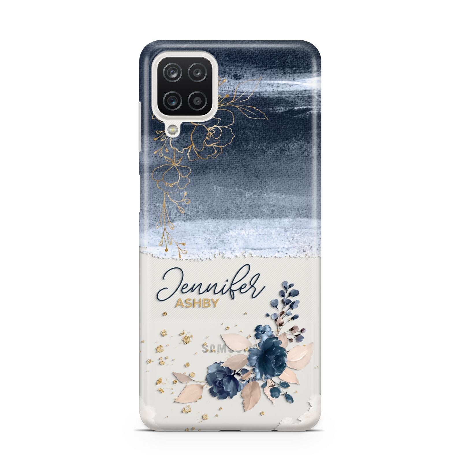 Personalised Blue Pink Watercolour Samsung A12 Case