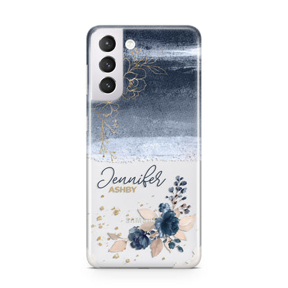 Personalised Blue Pink Watercolour Samsung S21 Case