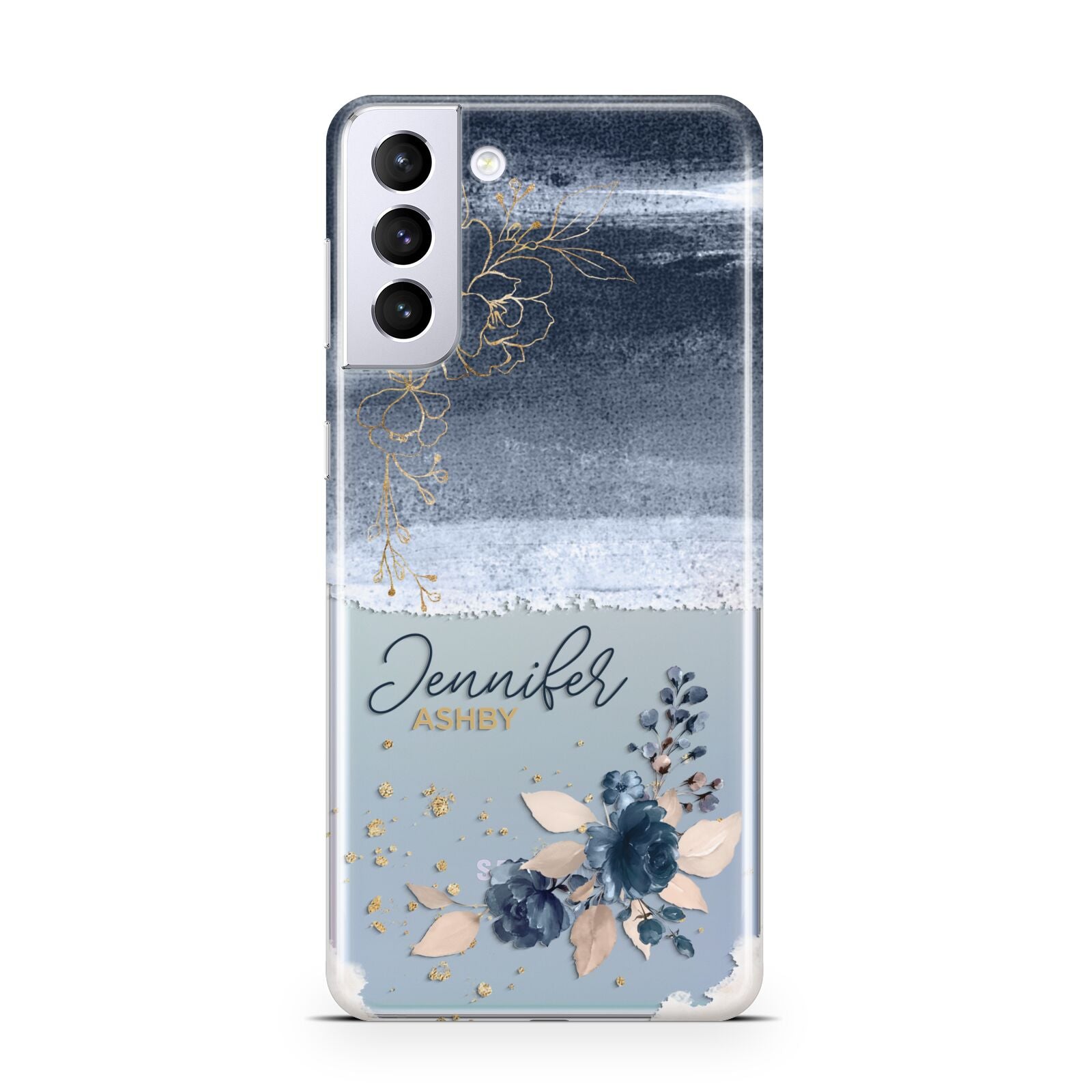 Personalised Blue Pink Watercolour Samsung S21 Plus Case