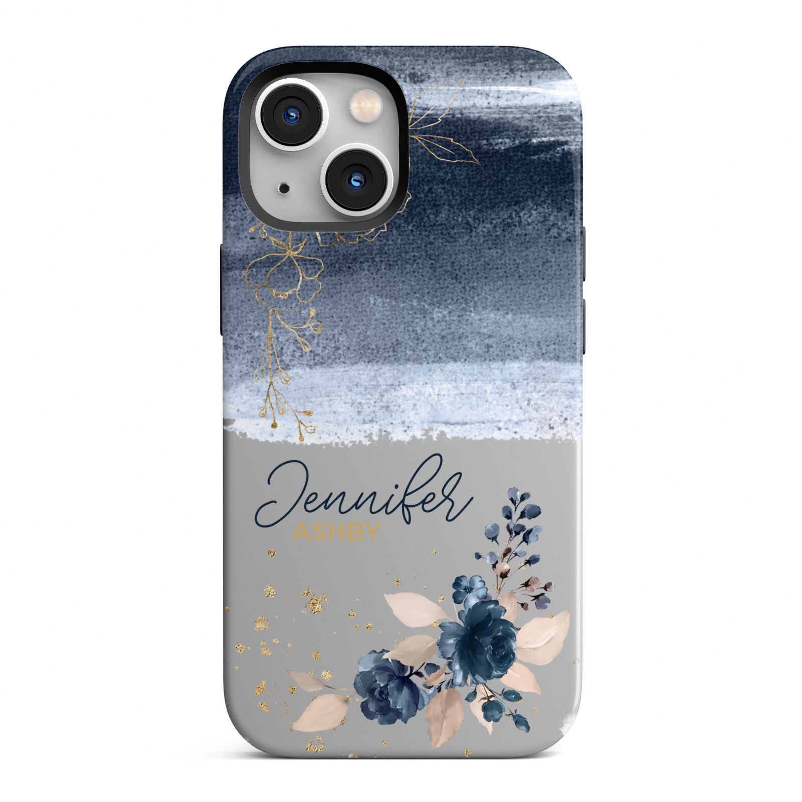 Personalised Blue Pink Watercolour iPhone 13 Mini Full Wrap 3D Tough Case