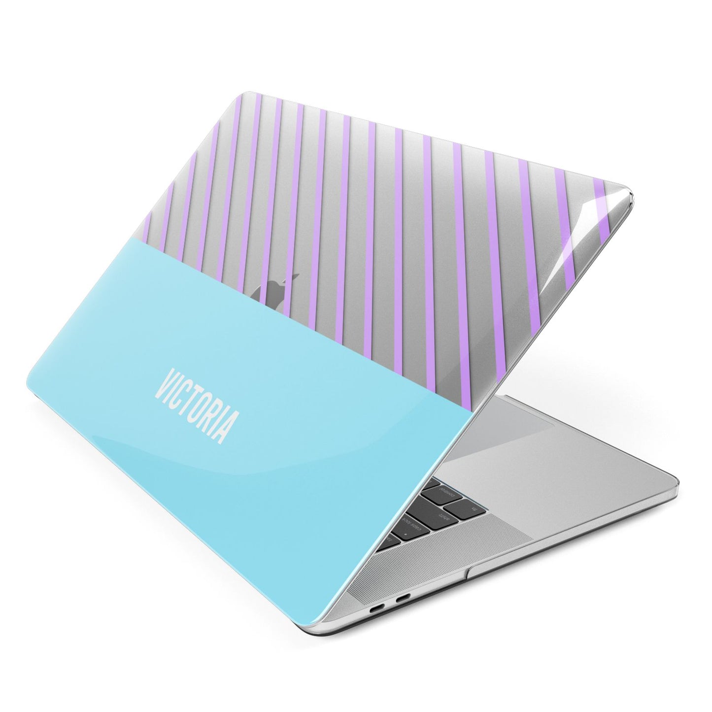 Personalised Blue Purple Stripes Apple MacBook Case Side View