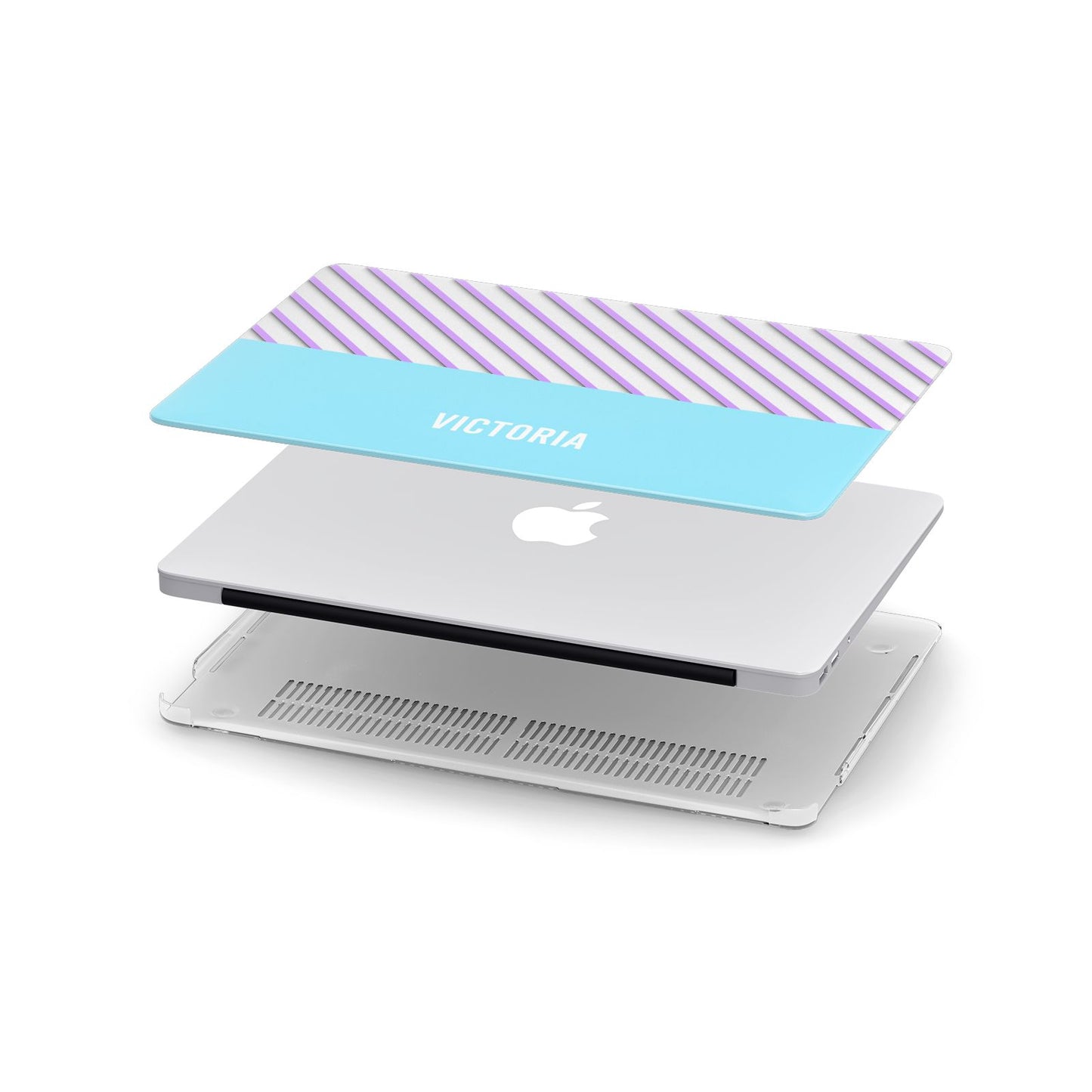 Personalised Blue Purple Stripes Apple MacBook Case in Detail